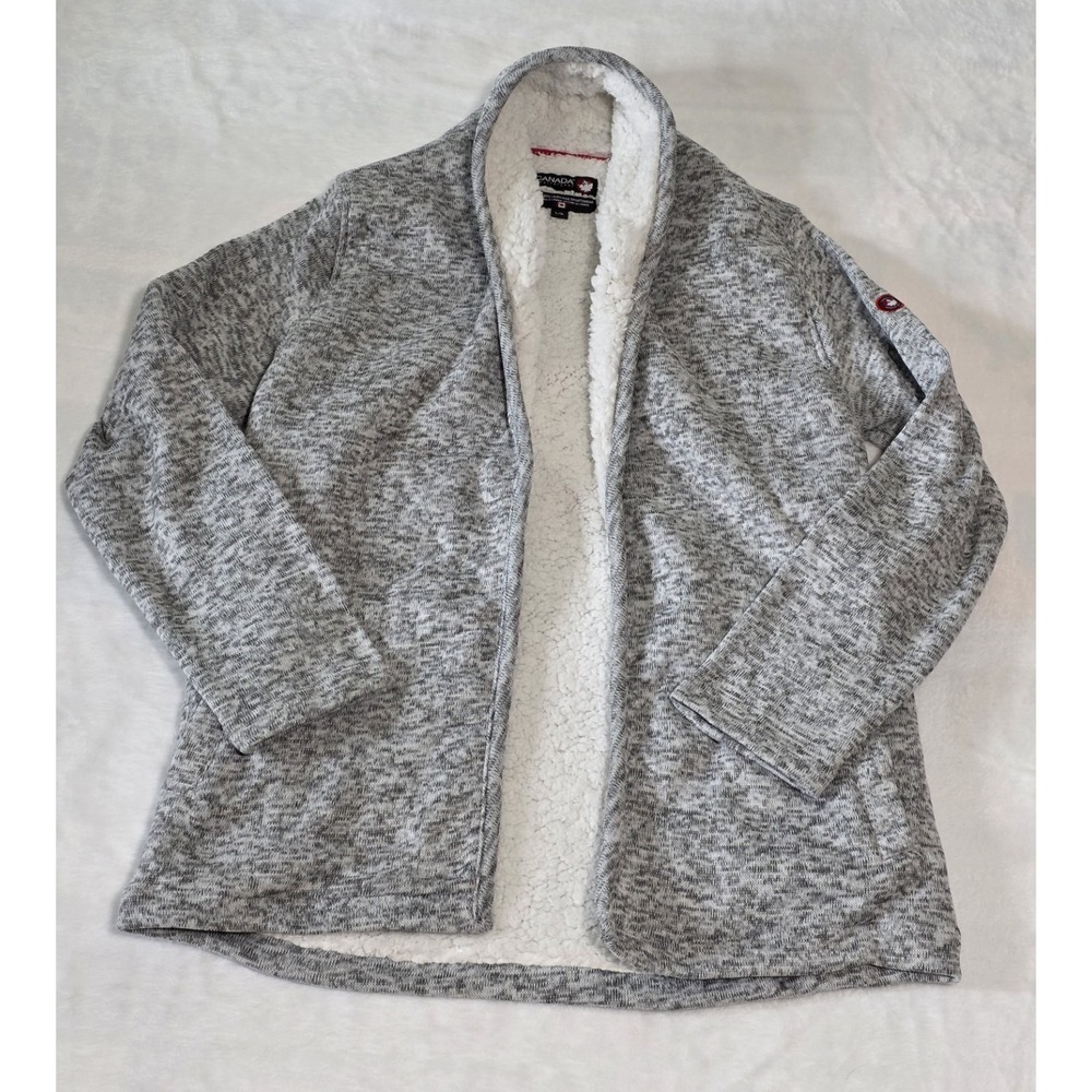 Canada Weathergear Womens Gray Marl Faux Shearling Lined Open Cardigan Sweater L